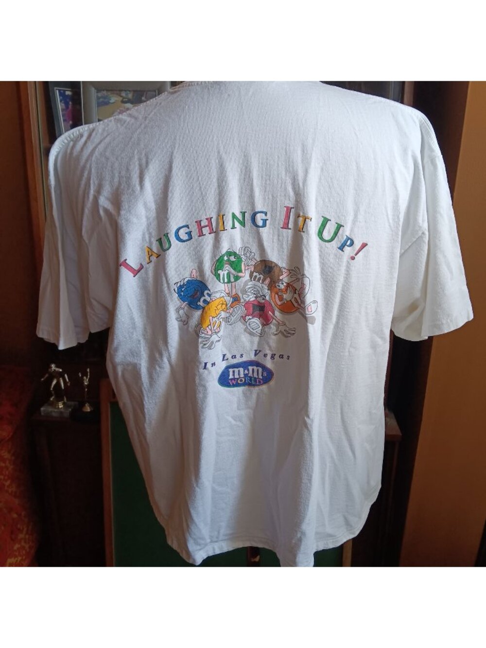 Large Vintage M&Ms World Las Vegas Graphic T-Shirt White Short Sleeve L